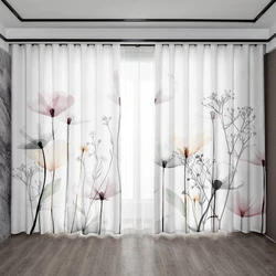 2PC Home Decoration Curtains With Floral Background And Rod Pocket Curtains, Kitchen,Coffee Shop, Living Room, Balcony, Garden