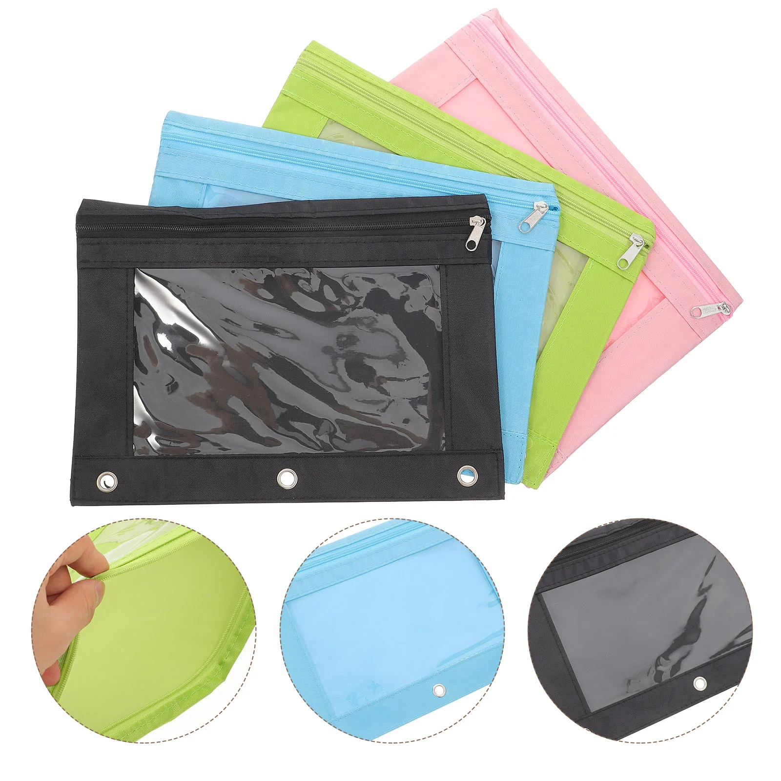 4 Pcs Pencil Holder Storage Bag Case Pouches for Classroom Zipper Bulk Detachable Binder