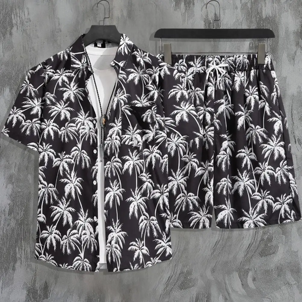 Hawaiian Beach Set Men 2 Piece Set Quick Dry Hawaiian Shirt and Shorts Set Men Fashion Clothing Printing Casual Outfits Summer