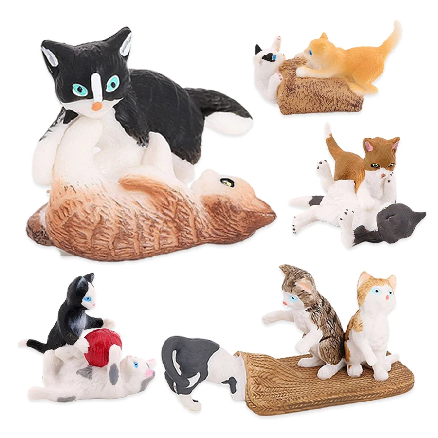 Set De 5 Figuras De Gatos Realistas De Resina | Mini Adornos De 39x24 Mm | Pintados A Mano | Ideales Para Decoración De Tartas, Hogar Y Regalos De Cumpleaños
