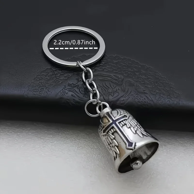 3 Pieces/Set Wings Cross Bell Keychain Men's Motorcycle Riding Lucky Exorcism Accessories