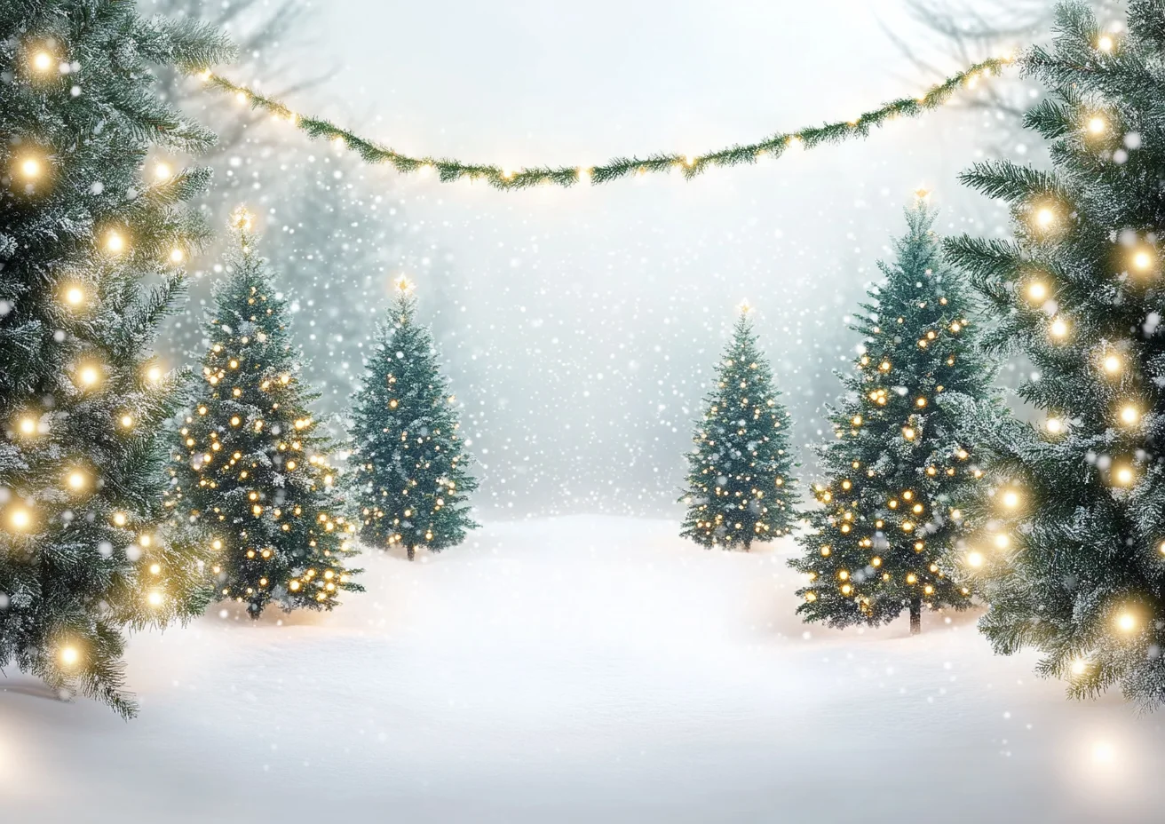 Winter Forest Snowflake Christmas Photography Backdrop Glitter Lights Snow Scene Snowfield Xmas Tree Background for Photo Studio