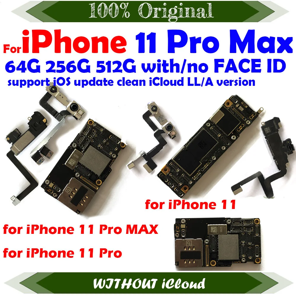 Top Free Shipping Mainboard Clean iCloud For iPhone 11 Pro Max Full Working Motherboard Support iOS Update Logic Board Plate