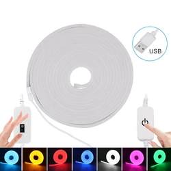 USB LED Strip Neon Light 5V 2835 120LEDs Flexible IP67 Neon Sign Tape Touch Dimmer/ Hand Sweep Sensor Waterproof Ribbon 0.5-5m