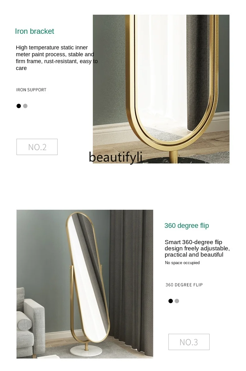 zq Nordic Ins Rotating Dressing Mirror Home Floor Mirror Simple Bedroom Girl Full-Length Mirror Full-Length Mirror