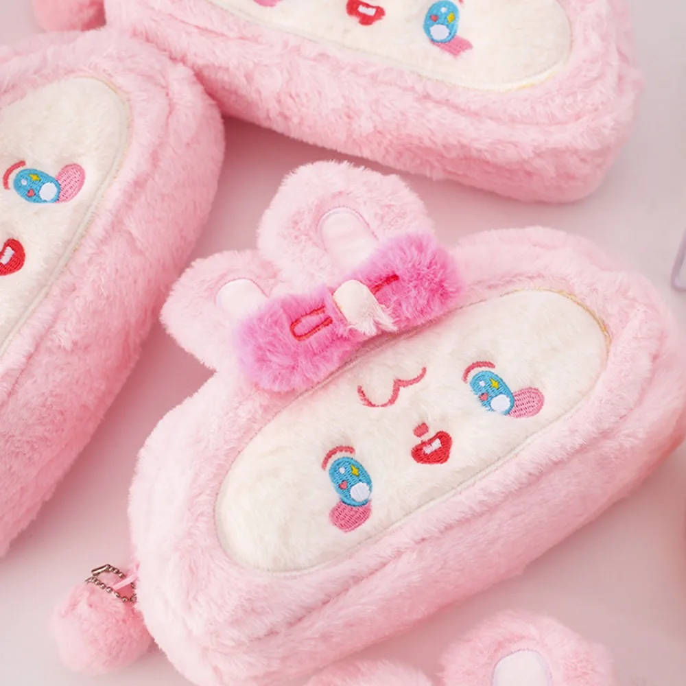 Large Capacity Capybara Pencil Case PVC Plush Pouch Cute Bear Pen Bag Transparent Rabbit Furry Stationery Storage Bag Office