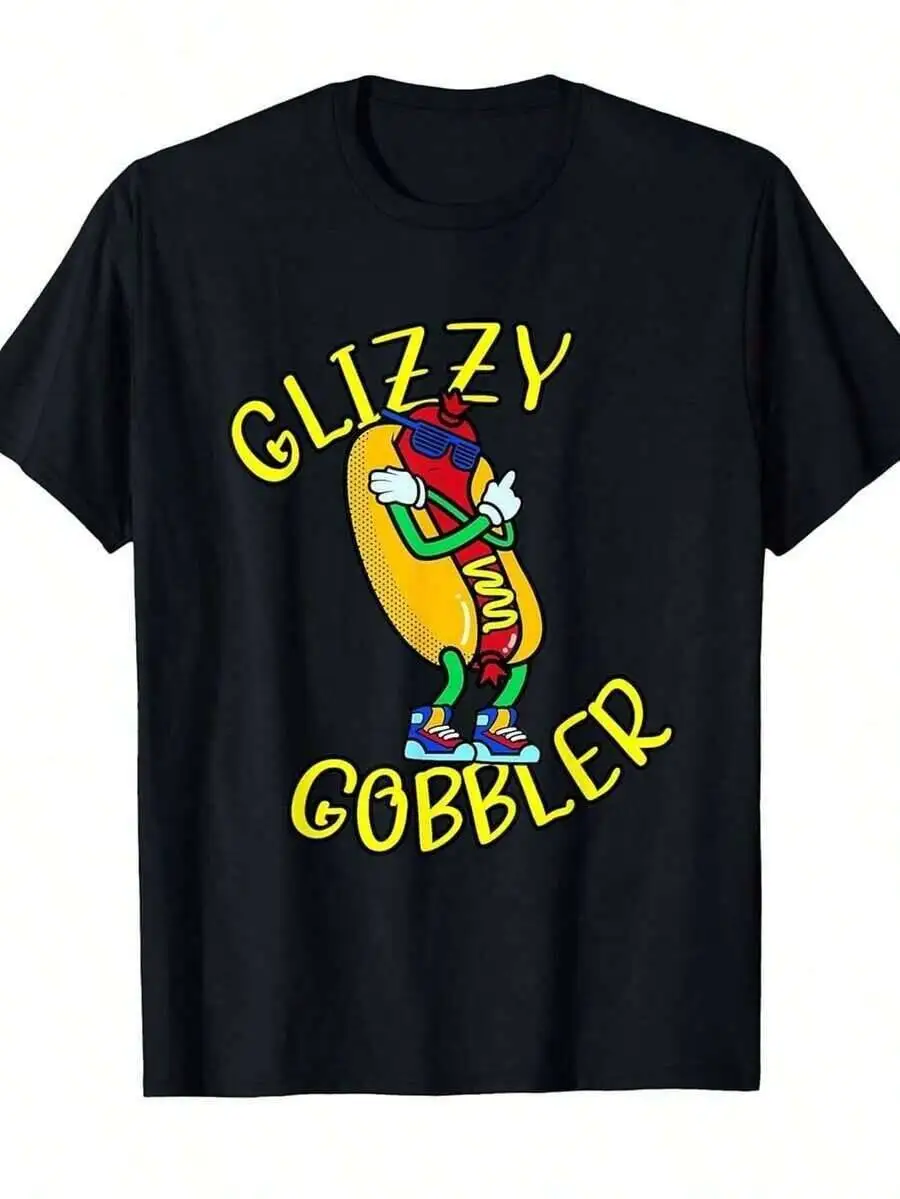 Funny Glizzy Gobbler Hot Dog Eating Meme Fun Britishn Fashion Graphic T-Shirt, Soft Unisex, Tees, Affordable Casual Attire, Women's and Men's Unique Prints, Comfortable, Soft, Holiday Gift, Personalized , Traveling or Home