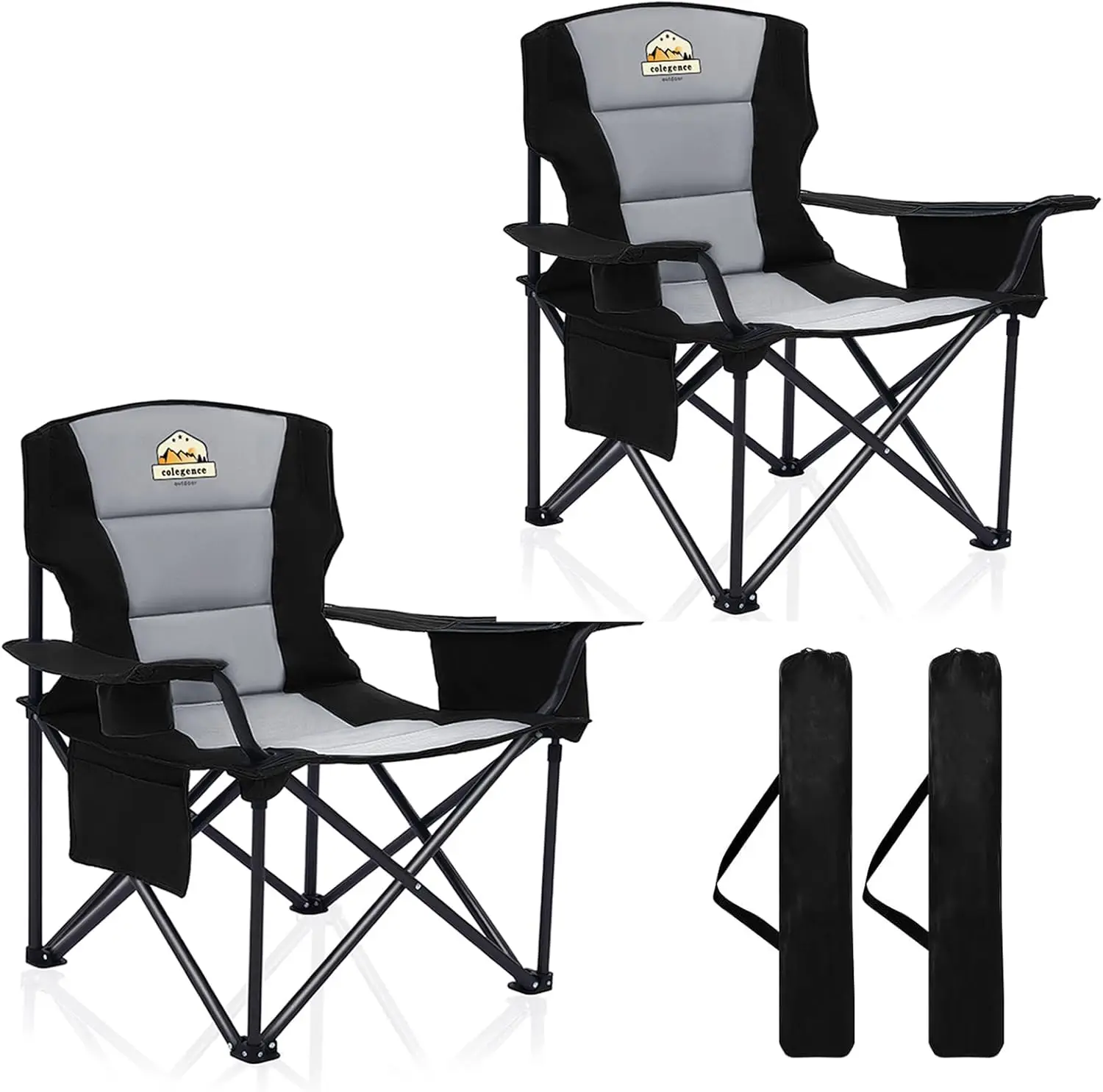 Heavy Duty Folding Camp Chair 2-Pack with Cooler & Cup Holder - Supports 450lbs, Portable for Outdoor Sports