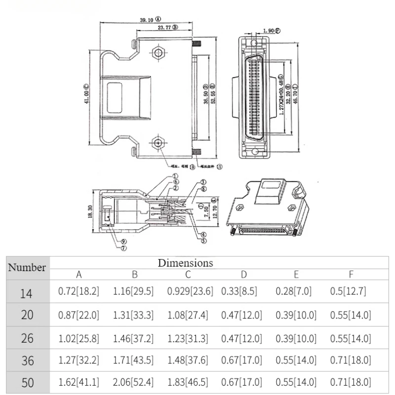 All-gold DB14 DB20 DB26 DB36 DB50 SCSI Driver Male Plug SCSI 14Pin 20Pin 26Pin 36Pin 50Pin MDR Servo Welding Wire Plug Connector