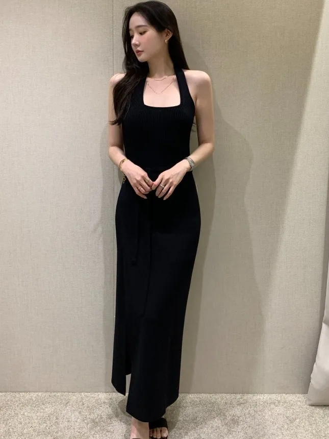 

Summer New Pure Desire Sle Women's Knitted Vest Dr One-Piece Hanging Ne Svel Ensemble Faionable Layering Set