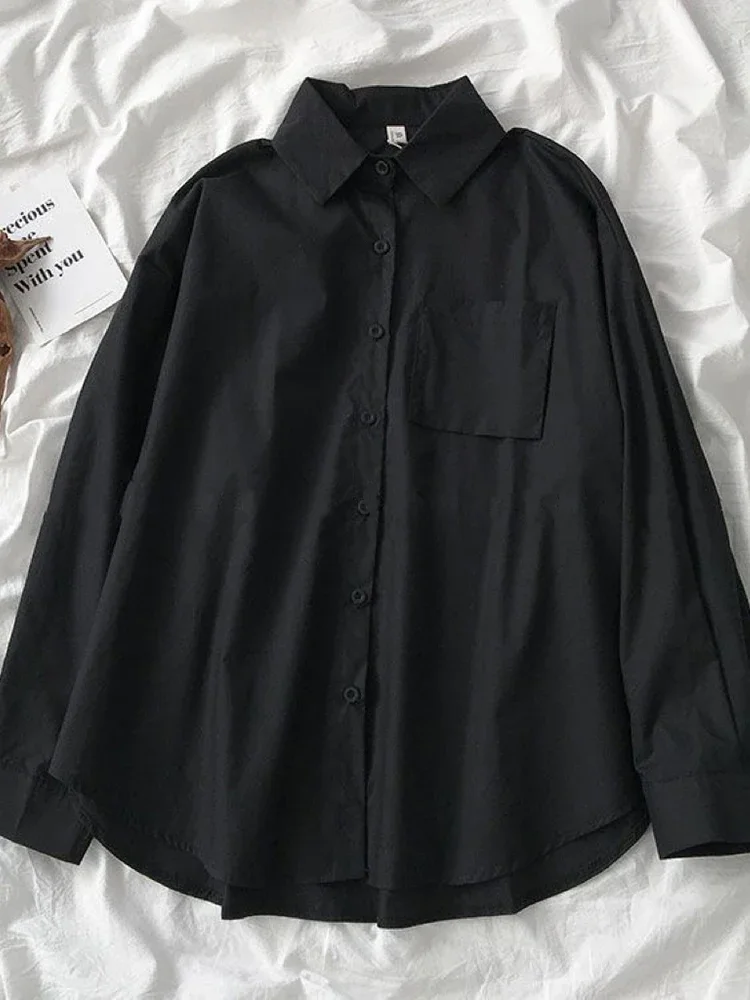 Witte Vrouwen School Shirts Mode Jk Preppy Stijl Lente Japan Lange Mouw Meisjes Zwart Shirt Harajuku Button Up Dames Tops
