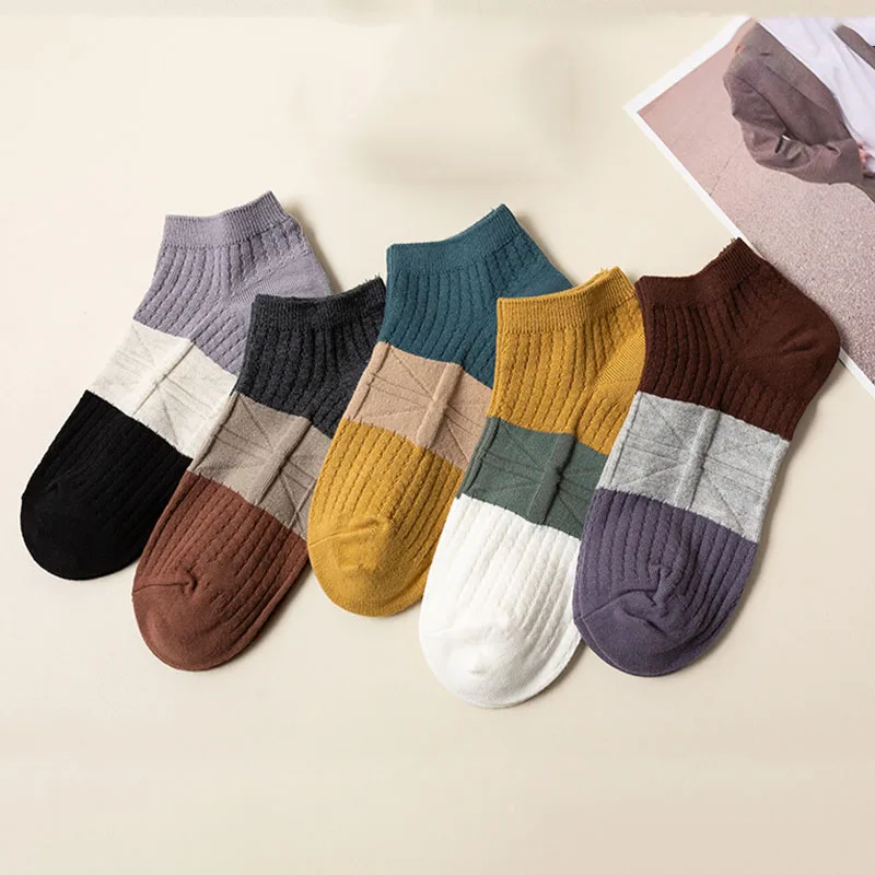 5 Pairs/Lot  Summer Men\'s Fashion Cotton Socks Spring And Summer Breathable Sweat-absorbing Trend Striped Socks Wholesal Meias