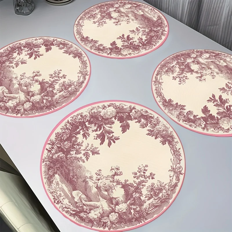 VIKAMA 4PC American Retro Placemat Floral Figures Landscape Patterns Home Dining Table Coffee Shop Decoration