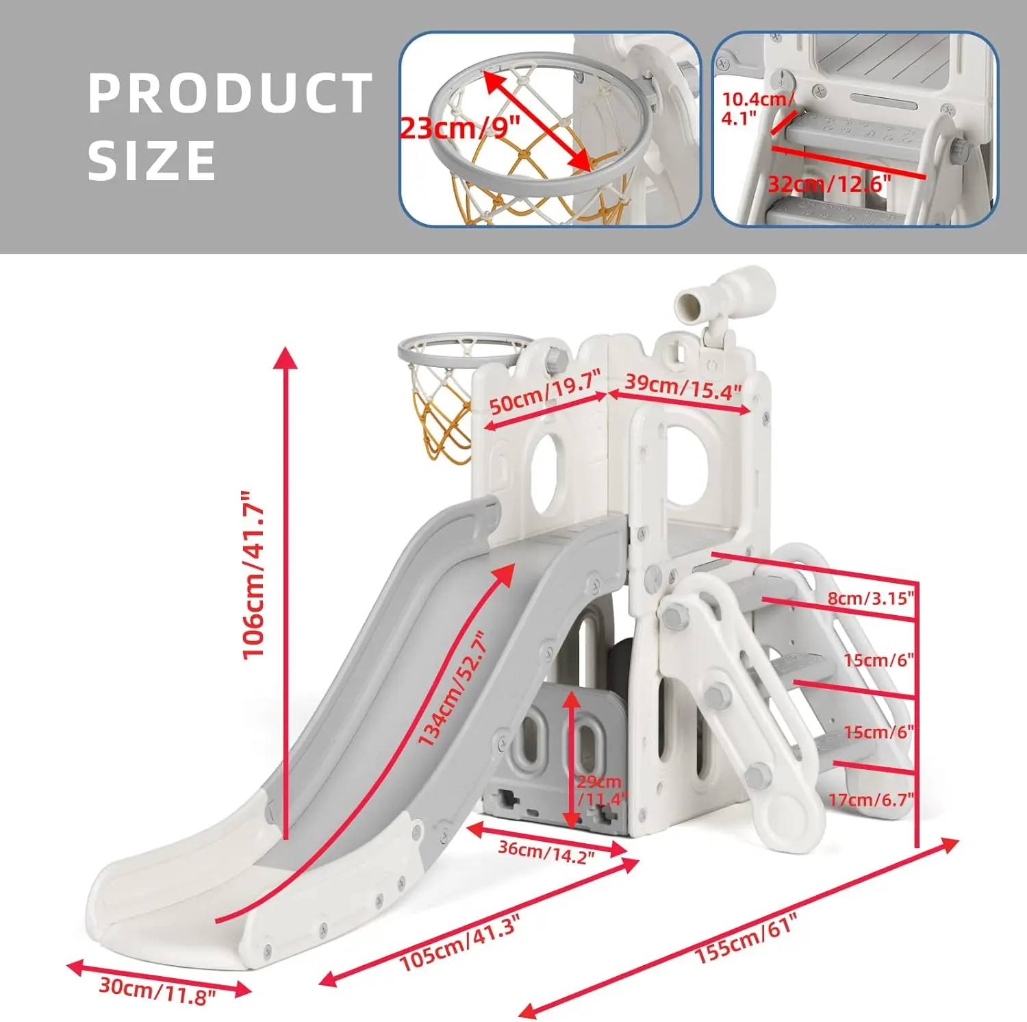Toddler Slide 7 in 1 Kids Slides Indoor Playground Outdoor Playset for Backyard Baby Climber with Telescope Basketball Hoop Tunn
