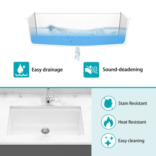 

ATV32*19 Inch Composite Quartz Granite Composite Undermount Sink Modern White Single Bowl Kitchen Sink Set Wholesale