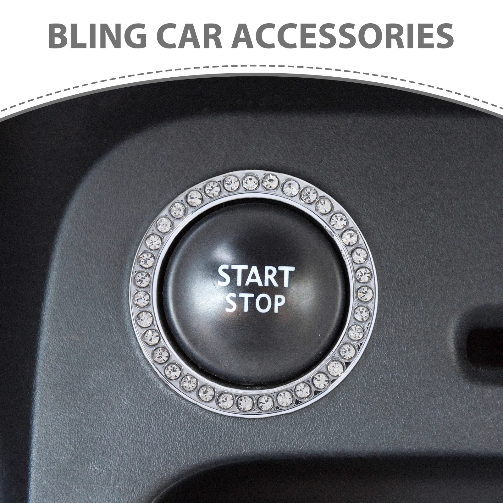 

2pcs Engine Decoration Rhinestone Ignition Button Rings Car Bling Accessories Durable Easy Install Colorful Shimmering