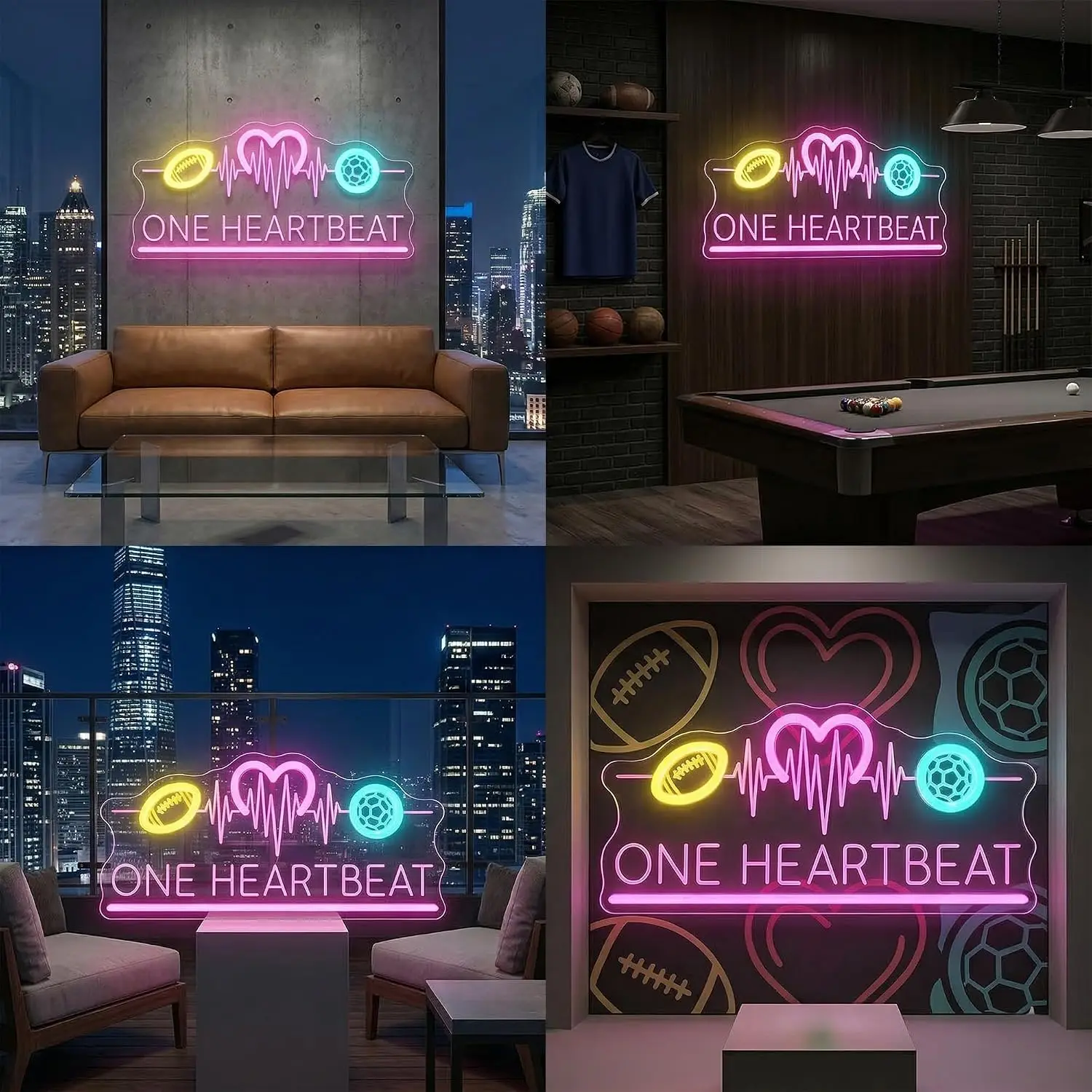 One Heartbeat Neon Sign LED Neon Light, USB Soccer Acrylic Neon Lamp,Sport Club Bar Man Cave Gaming Room Bedroom Decoration Gift