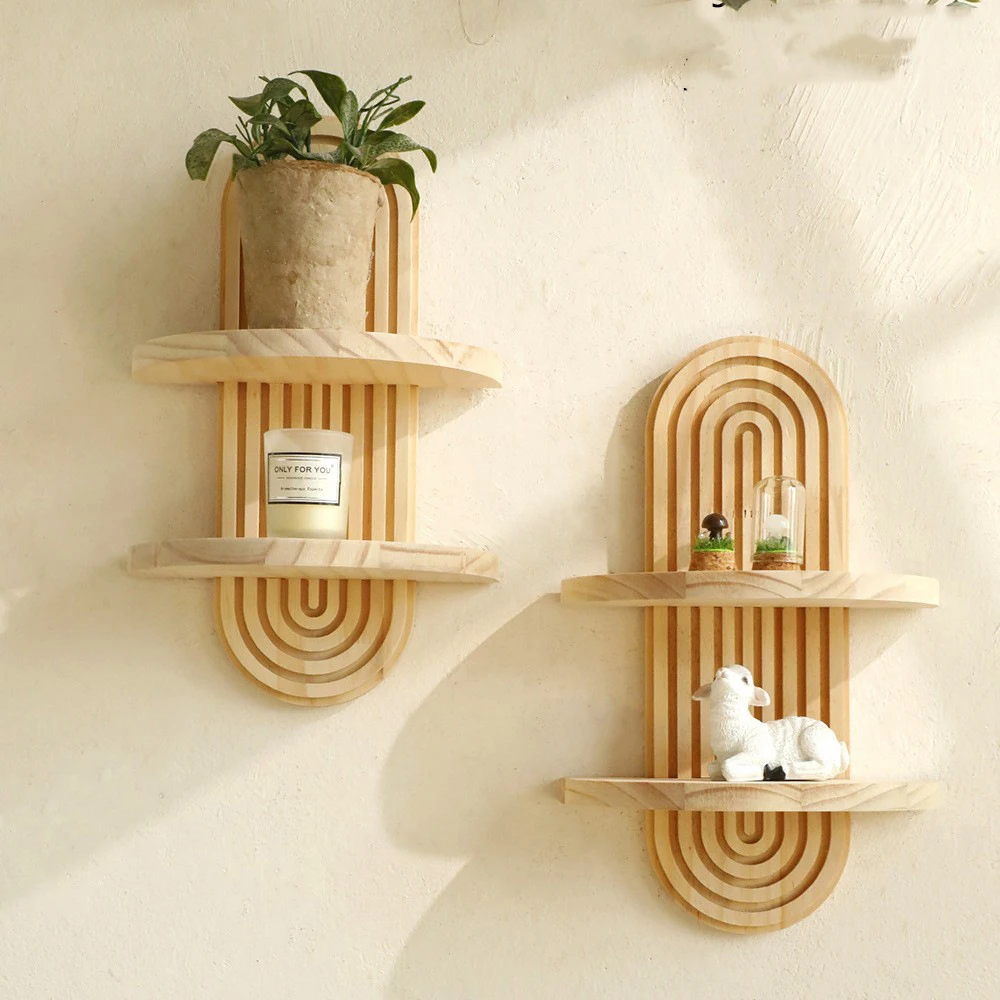 1pcs Bohemian oval thread creative solid wood wall flowerpot shelf wooden crafts home decoration