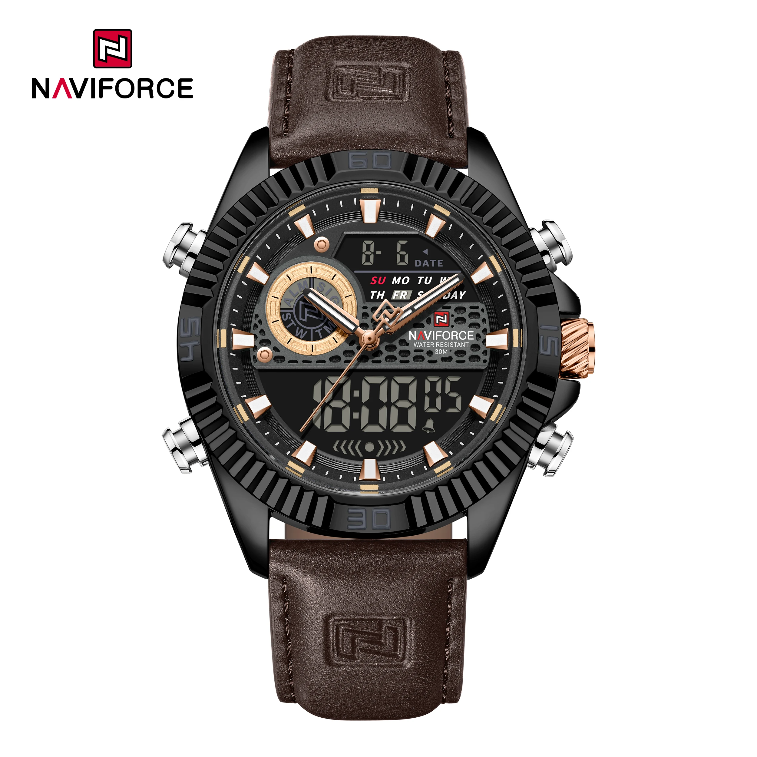 

NAVIFORCE 9262L Fashion Men Electronic Quartz Watch Calendar Luminous Waterproof Leather Strap Casual Sports Man Digital Watches