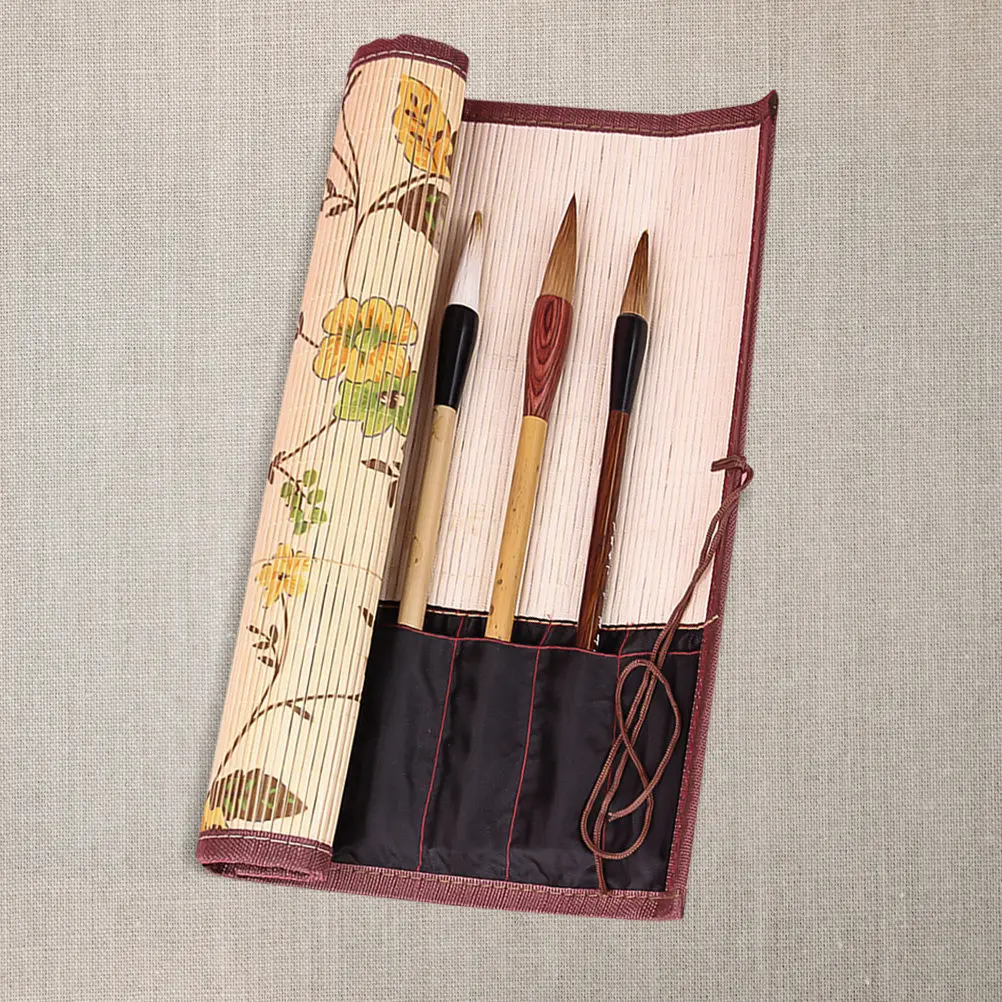 

Bamboo Brush Pen Roll Bag Large Capacity Pencil Wrap for Art Students Water Color Brush Storage Pouch Pen Organizer Stationery