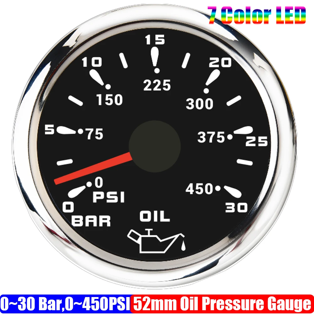 Auto Car 0~30Bar,0~450PSI Oil Pressure Gauge Waterproof 7 Color BackLight 2