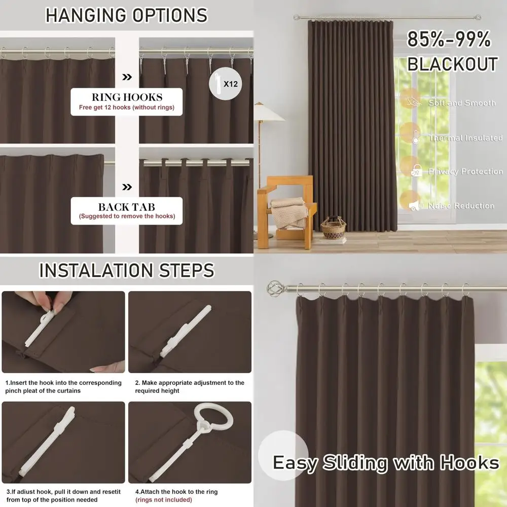 96 lange Verdunkelungsvorhänge mit Quetschfalten, 2er-Pack, 40 breit, wärmeisoliert für Wohn- und Schlafzimmer