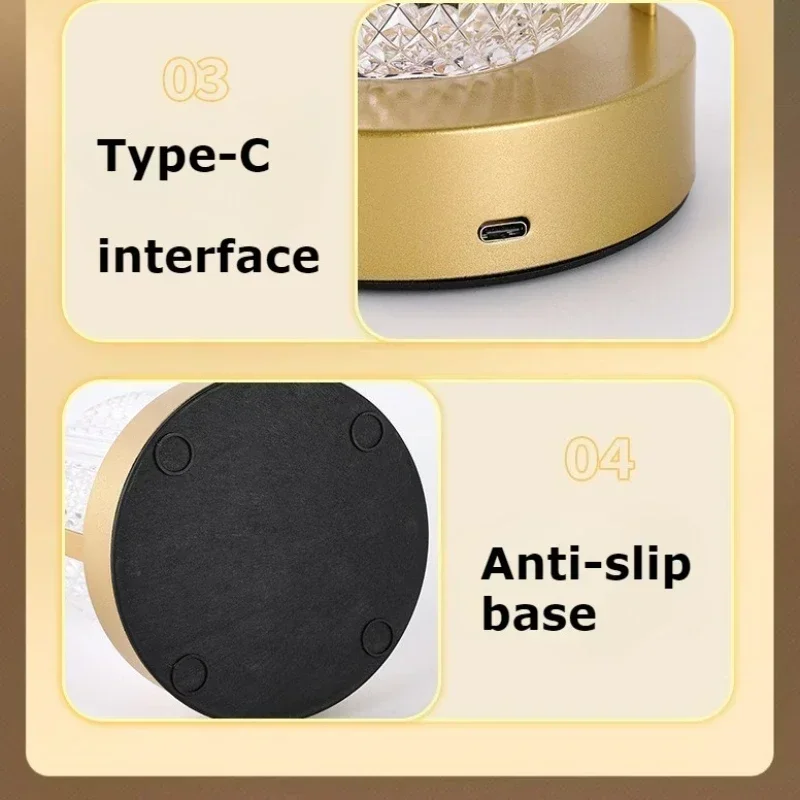 LED Decotion Table Lamp Rechargeable Retro Acrylic Night Light Bedroom Living Bedside Atmosphere USB Touch Lighting Desk Lamps