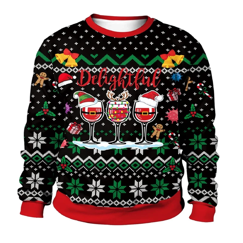 

Hip Hop Reindeer Snowman Graphic Sweatshirt Casual Unisex Ugly Jumper Sweater Kids Pullovers Polyester Christmas Tree Sweaters