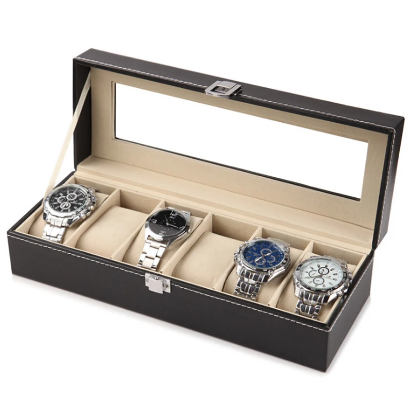 2/3/4/5/6/8/10/12/20Girds PU Leather Watch Box Display Case Holder Black Storage Box Organizer for Men & Women Best Gift Box