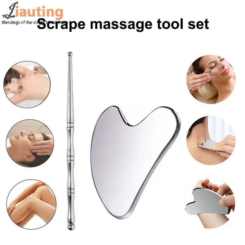 

Массажер для тела, инструмент для лица Gua Sha, инструмент для массажа GuaSha из нержавеющей стали, доска Gua Sha для лица, ручка для акупунктуры SPA