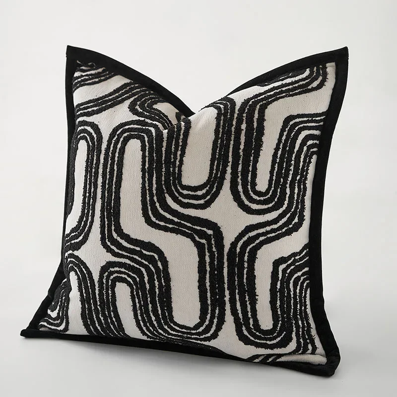 Italian Beige Black Light Luxury Cushion Cover Retro Chenille Geometric Jacquard Pillow Cover Decorative Modern Throw Pillowslip