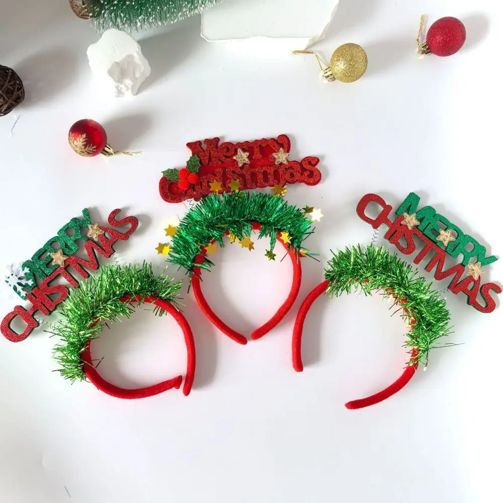 3pcs Cute Christmas Letters Headbands Non-slip Wear-resistant Snowflake Headdress Exquisite Funny Christmas Hair Hoop