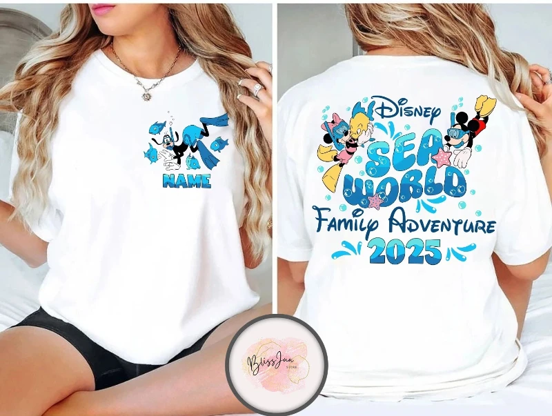 

Футболка с Микки и Минни Disney Sea World Adventure 2025 для женщин и мужчин, модная повседневная летняя спортивная свободная футболка с круглым вырезом и короткими рукавами