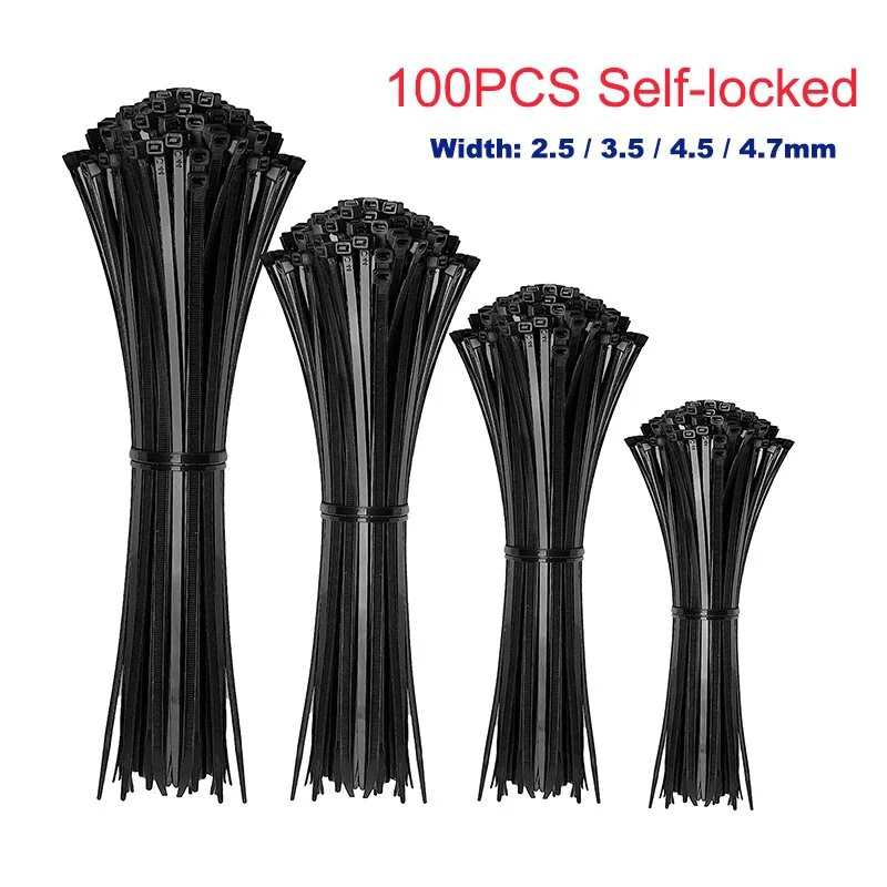 Self-locking plastic nylon tie 100 PCS black 5X300cable tie fastening ring cable tie zip wraps strap nylon cable tie set 3X200