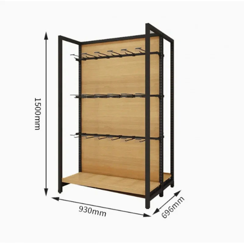 حامل عرض جداري معدني من جانب واحد مخصص رف سوبر ماركت من الخشب والفولاذ