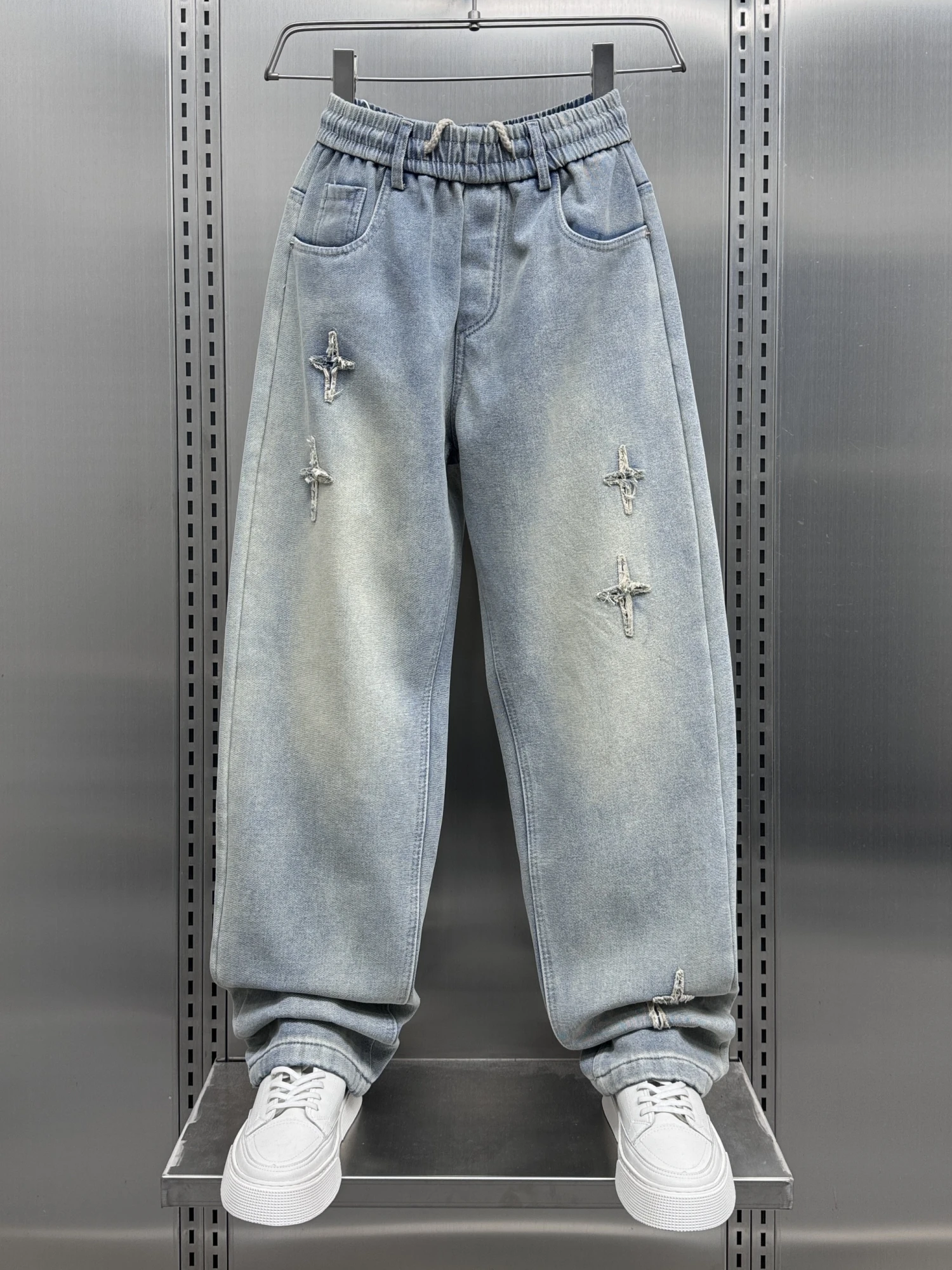 

Men's Straight Leg Fce Lined Distred Waed Denim Jeans Casual Loose Wide Leg Trousers Youth Faion Autumn Winter New ...