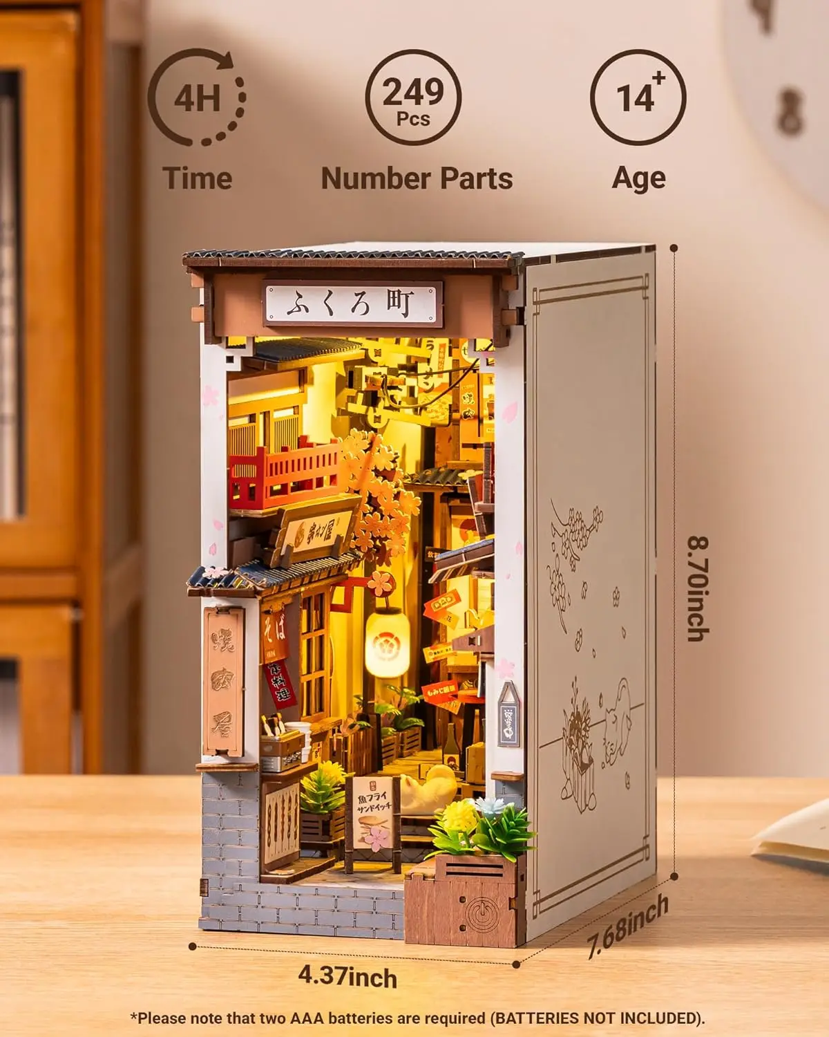 Robotime SAKURA Wine Alley DIY Booknook พร้อมไฟ DIY Miniature บ้านตุ๊กตาชุด 3D ปริศนาไม้ Bookend ชั้นวางหนังสือตกแต่งของขวัญ