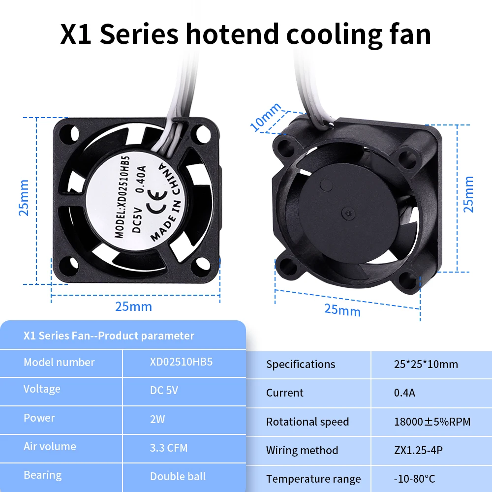 Kipas Pendingin Berkualitas Tinggi Upgrade Untuk Bambu Lab X1/P1 2510 5V Kipas Pendingin Kecepatan Tinggi Untuk Printer 3D Bambu X1 X1C P1S P1P Hotend