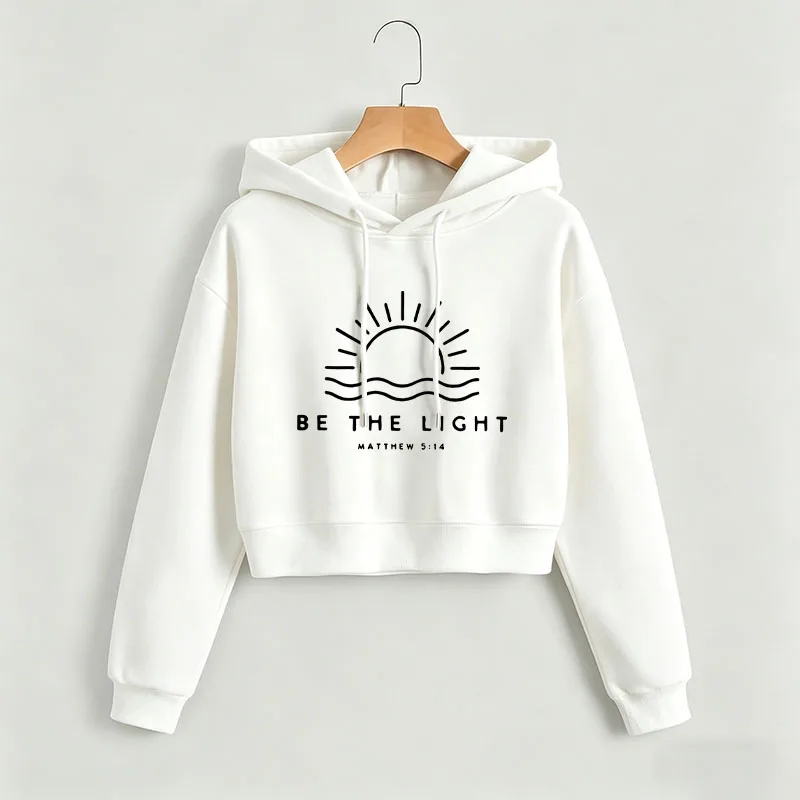 

Be The Light Sun Print Autumn Winter Cropped Sweatshirt Crop Top Hoodie Y2k Sweatshirts Gothic Casual Style Clothes