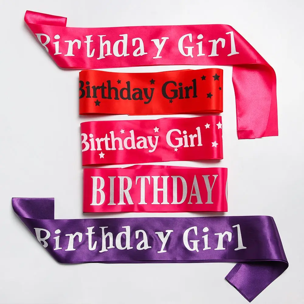 Fashion Glitter Happy Birthday Ribbons Satin Sash Birthday Girl Shoulder Girdle