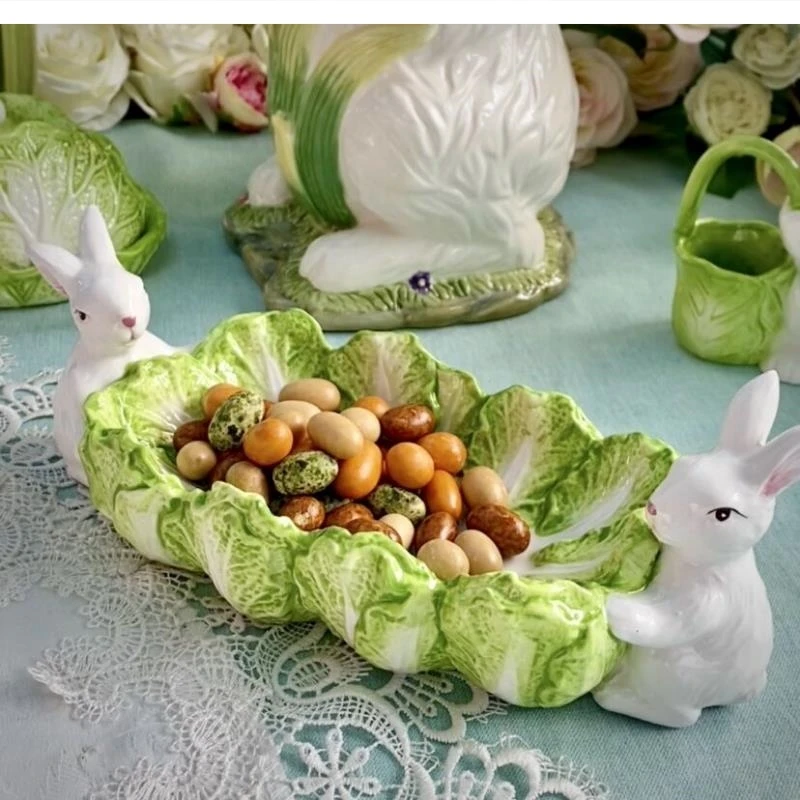 European Ceramic Chinese Cabbage rabbit fruit plate Dried snack butter cream box fork jar table decoration