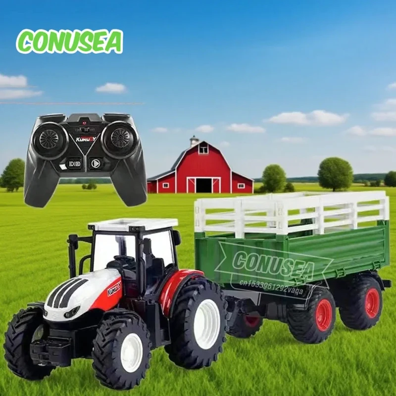 Trator de controle remoto rc caminhão agrícola carro reboque 2.4g simulador agrícola caminhão em miniatura veículo agrícola brinquedos modelo crianças menino