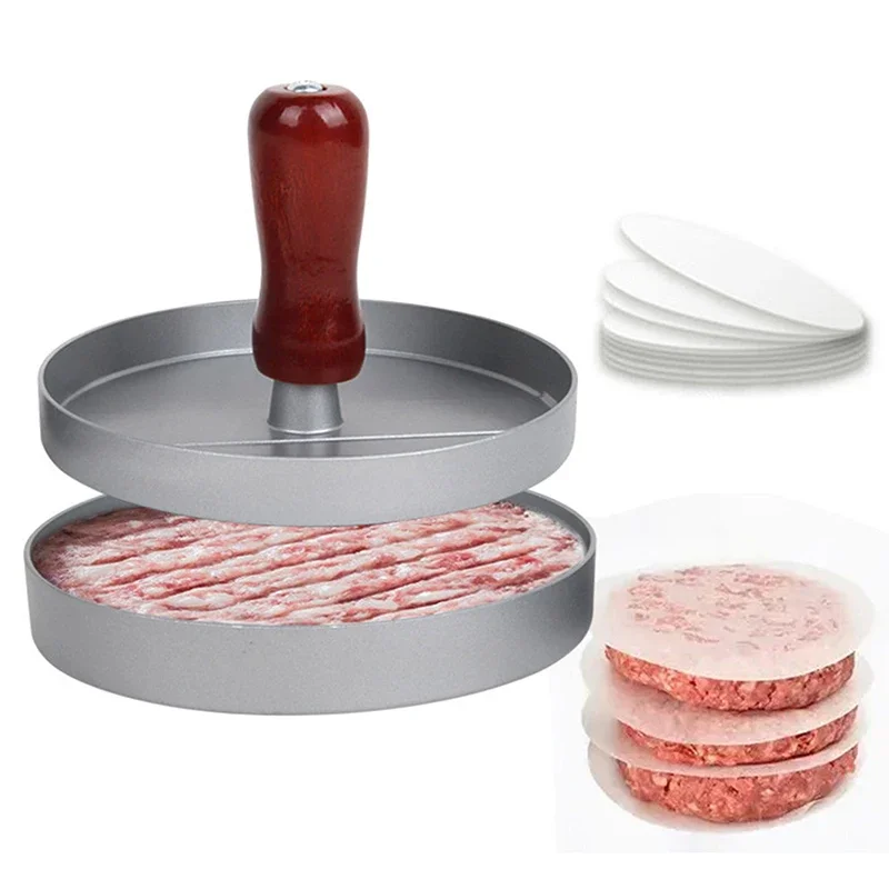 Molde redondo de aleación de aluminio para carne de hamburguesa, prensa de carne para barbacoa, cocina, alta calidad