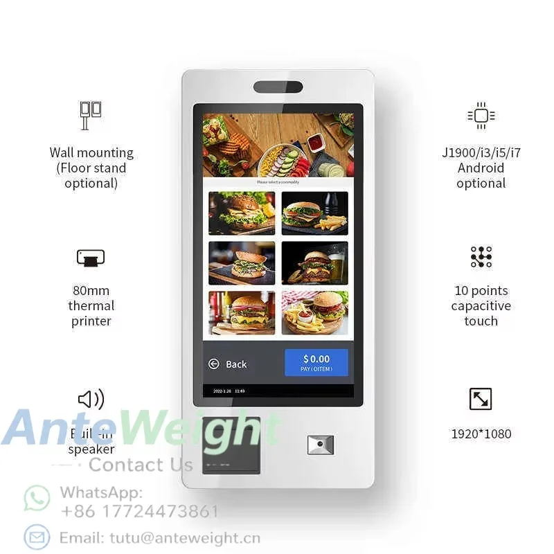 27 Inch Self Service Order Kiosk Machine Self Checkout Kiosk with Thermal Printer For Restaurant Supermarket
