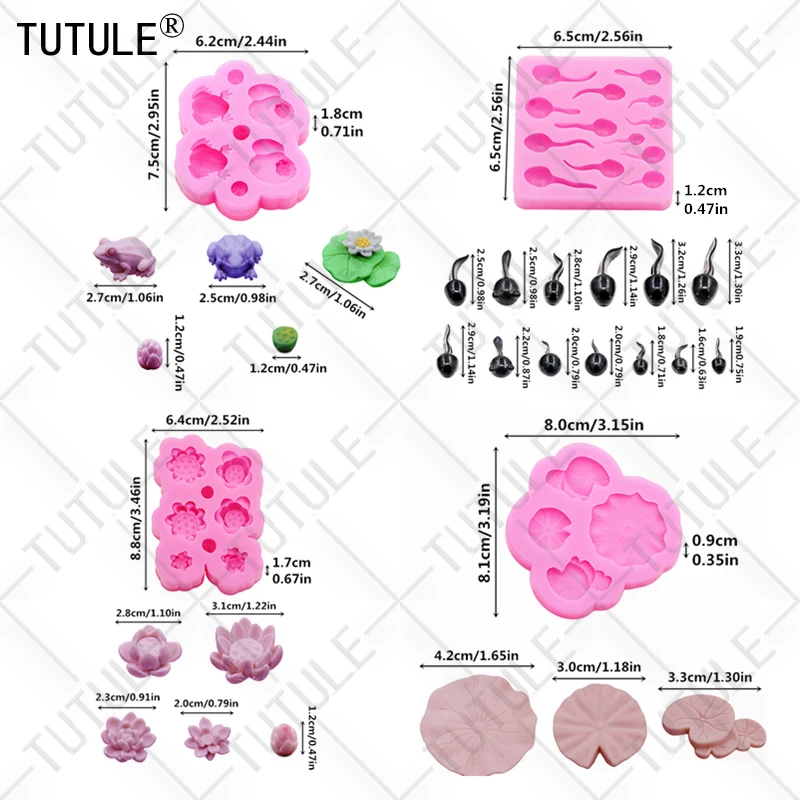 Frog lotus leaves micro landscape potted plants fish tank small Silicone Mold diy resin accessories Chocolate fondant Cake Mould