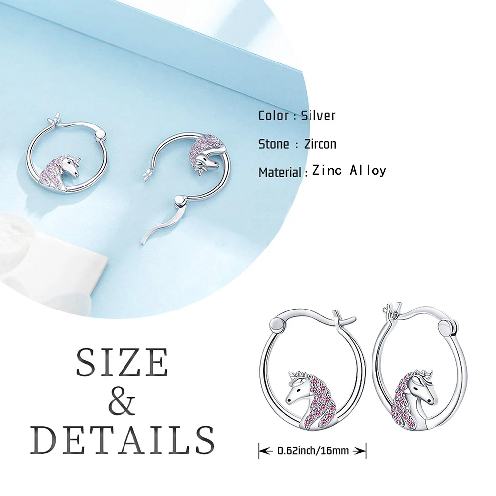 Harong Unicorn Hoop Earrings Classic Jewelry Party Small Zircon Exquisite Cute Animal Silver Plated Earring Woman Gift