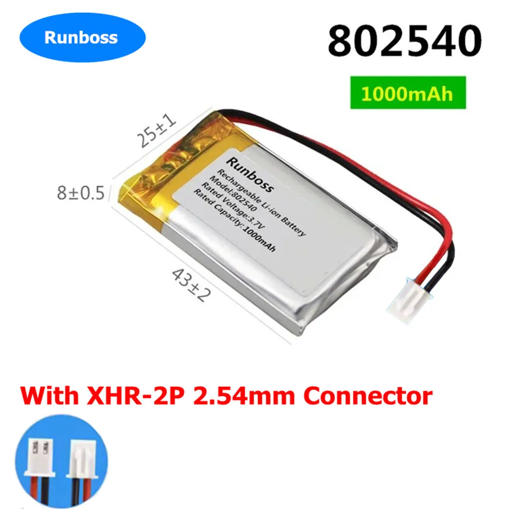 1-3PCS Li-Po XHR-2P 2.54 1000mAh 802540 3.7V lithium polymer battery 852540 scan code instrument speaker driving apparatus MP4