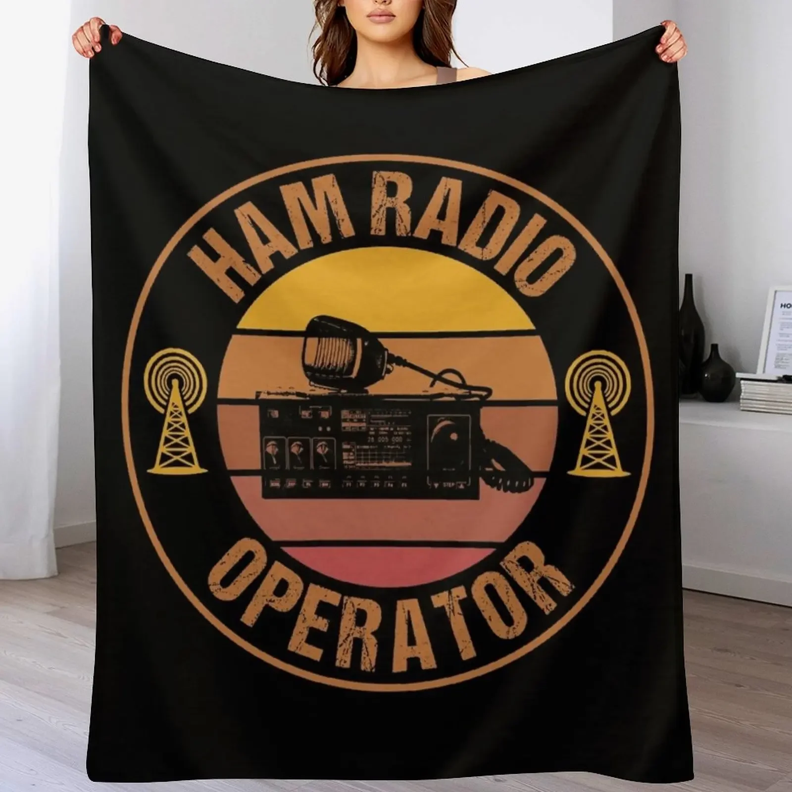 Vintage Ham Radio Operator Throw Blanket Color Fast Cozy Throw Blanket