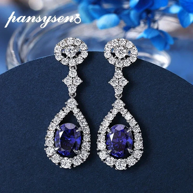 Vintage 925 Sterling Silver 9x11MM Oval Cut Tanzanite Ruby Paraiba Tourmaline Gemstone Drop Earrings Anniversary Fine Jewelry