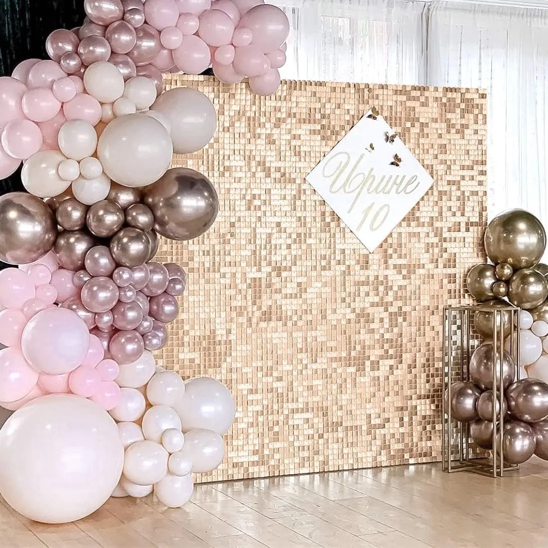 Square Shimmer Wall Backdrop Party Panels 24-Pack Sequin Wall Backdrop Champagne Tiktok Backgrounds for Wedding Anniversary Birt